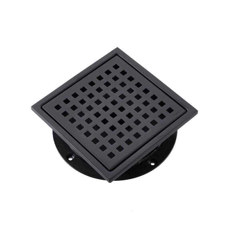 Topcraft 6-Inch Stainless Steel Square Floor Drain - Matte Black