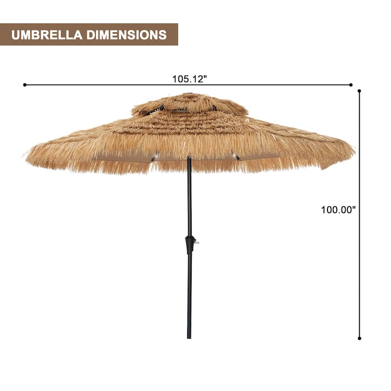 Clihome 9FT Patio 2-Top Hawaiian Style Thatch Umbrella With Lights