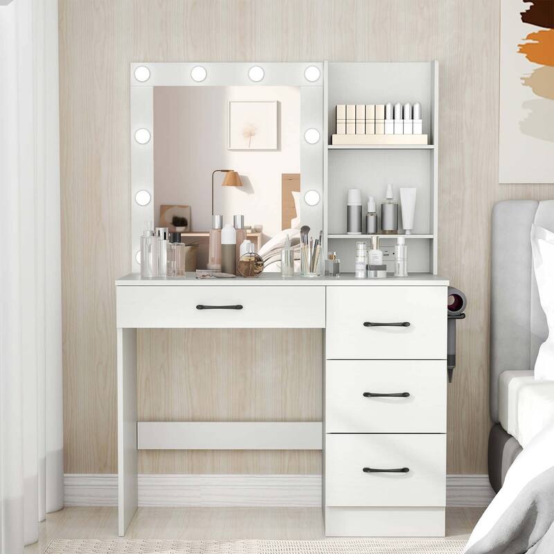 Costway Makeup Vanity Desk with Mirror and Lights Charging Station - 1 PCS