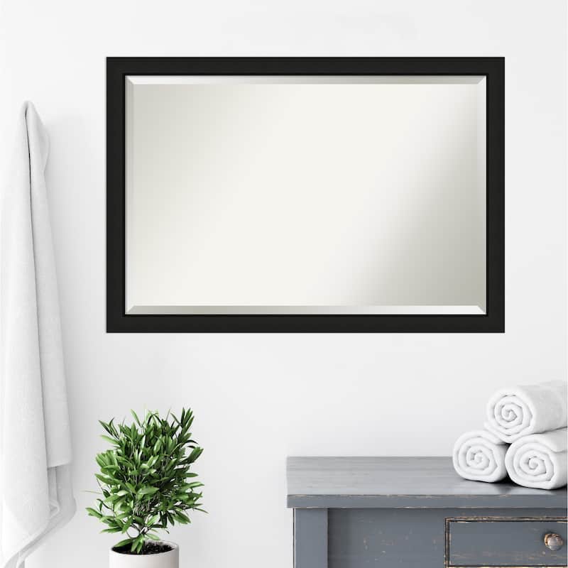 Midnight Black Narrow Beveled Wood Framed Bathroom Vanity Wall Mirror - Midnight Black Narrow