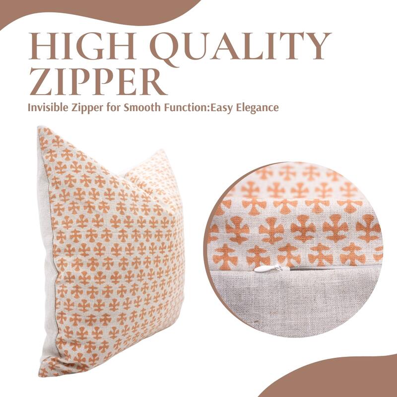 Fabdivine Handmade Block Print Floral Pillow Cover, Soft Pure Linen for Sofa, Alpana