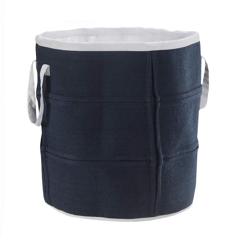 Sevita Coastal Indoor/Outdoor Navy/White Storage Basket with Handles - 21" x 21" x 21"