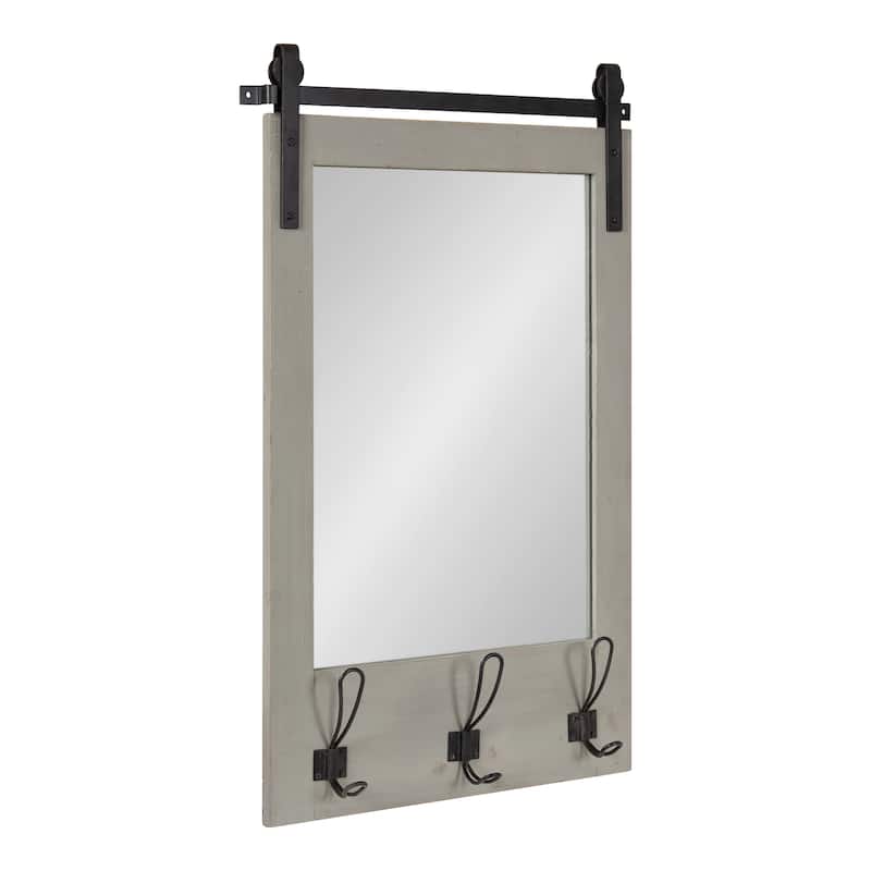 Kate and Laurel Cates Wood Framed Wall Mirror with Hooks - 18x28 - Gray