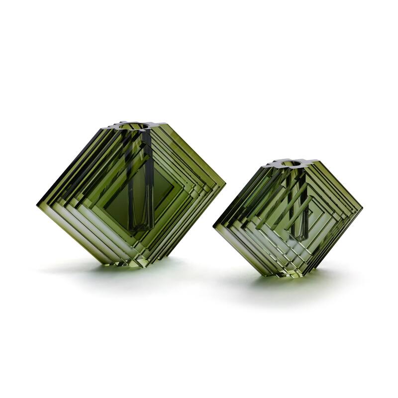 Crystal Glass Vase with Stacked Concentric Diamond Motif