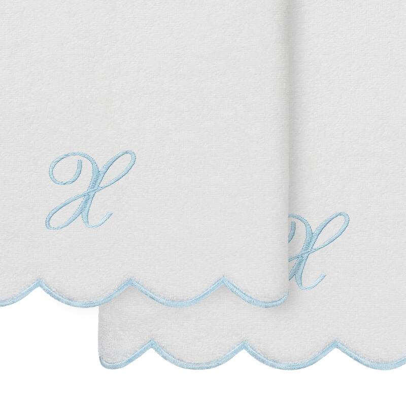 Authentic Hotel and Spa 100% Turkish Cotton Blue ADORNIA Scallop Personalized 2 Piece Bath Towel Set - 2 Bath Towels