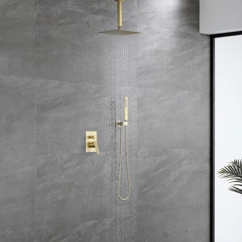 CASAINC 10 in. Ceiling Mount Shower Faucet with 360° Swivel in Brushed Gold