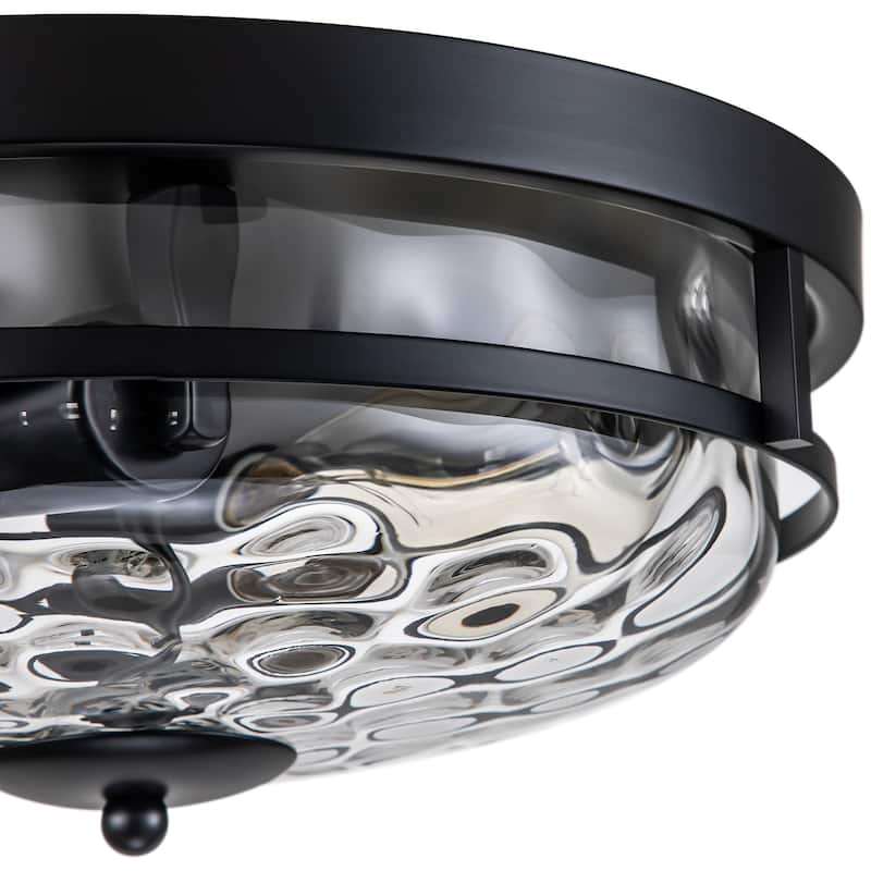 Rennnsan 2-Light Farmhouse Vintage Dome Clear Water Rippled Glass Flush Mount Ceiling Light