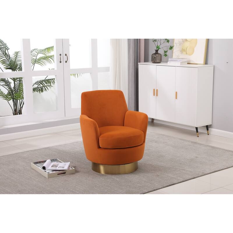 Swivel Accent Chairs Armchair for Living Room, Reading Chairs , Round Barrel Chairs with Gold Stainless Steel Base - Orange1