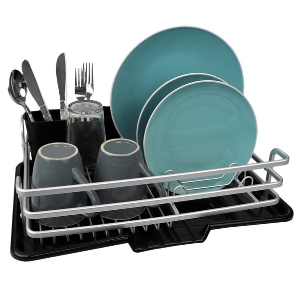 Aluminum Dish Rack with Side Mounting Cutlery Holder, Black. Opens flyout.