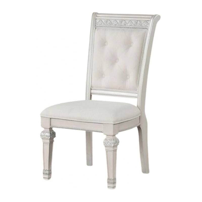 Miamy Dining Armchair Set of 2, Solid Wood, Ivory Button Tufted Fabric