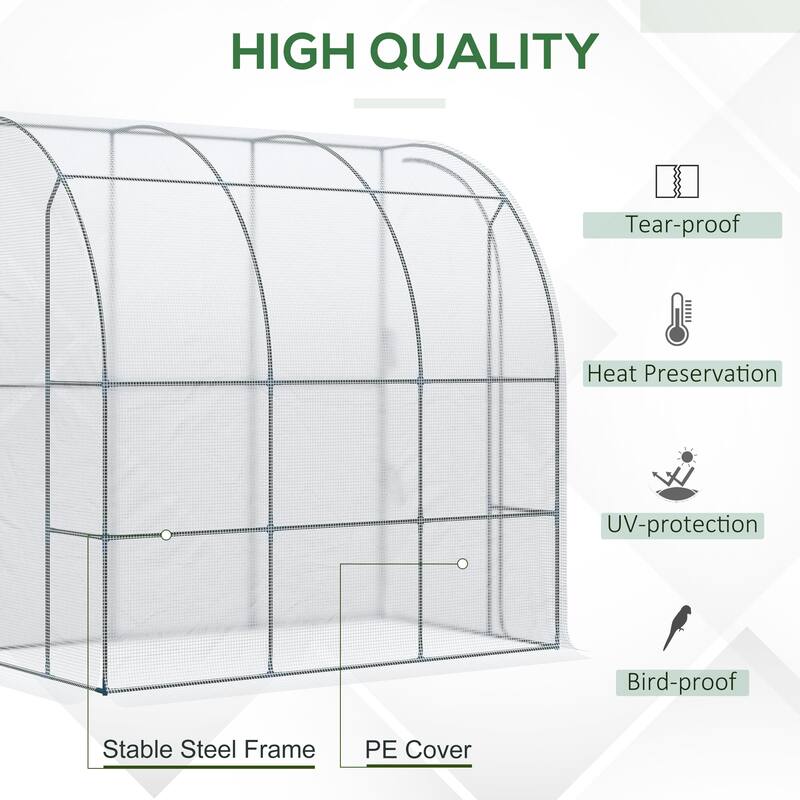 7' x 4' x 7' Outdoor Lean to Greenhouse, Walk-In Green House Plant Nursery with Roll-up Window, PE Cover, White