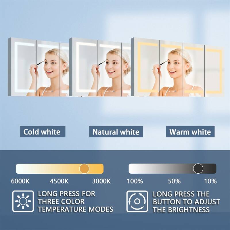 Aluminum Surface/Recessed Mount LED Medicine Cabinet with Mirror, Outlet and Shelves