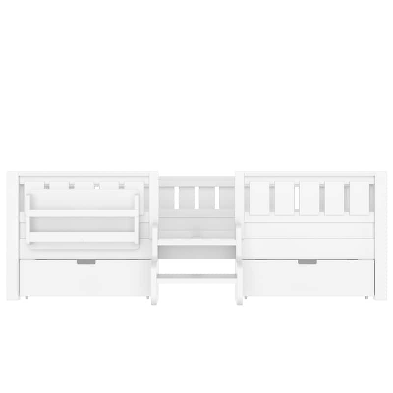 Multiple Colors Toddler Montessori Bed Children's Platform Bed with Low Profile Stairs, Built-in Bookshelf and Storage Drawers
