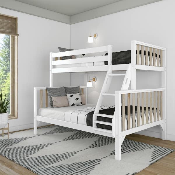 slide 2 of 6, Max and Lily Scandinavian Twin over Full Bunk Bed White/Natural - Twin/Full