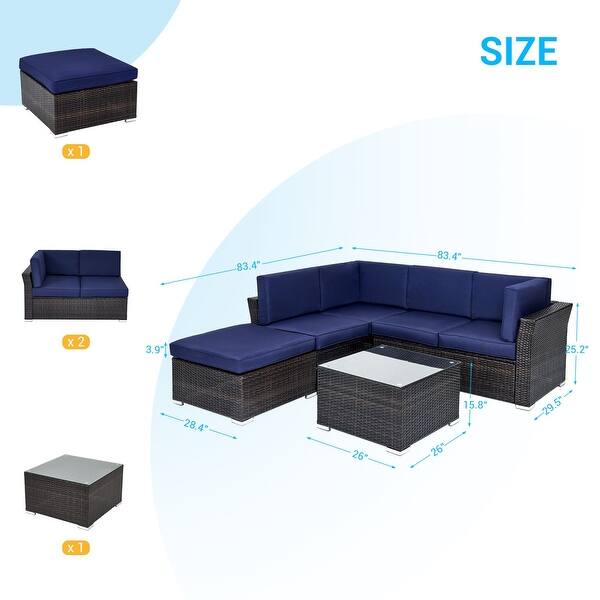 dimension image slide 3 of 6, Bonosuki 4-piece Outdoor Rattan Sectional Conversation Sofa Set