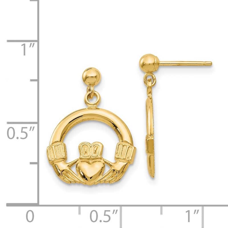 Curata 14k Yellow Gold Dangling Irish Claddagh Celtic Trinity Knot Post Earrings 21x14mm