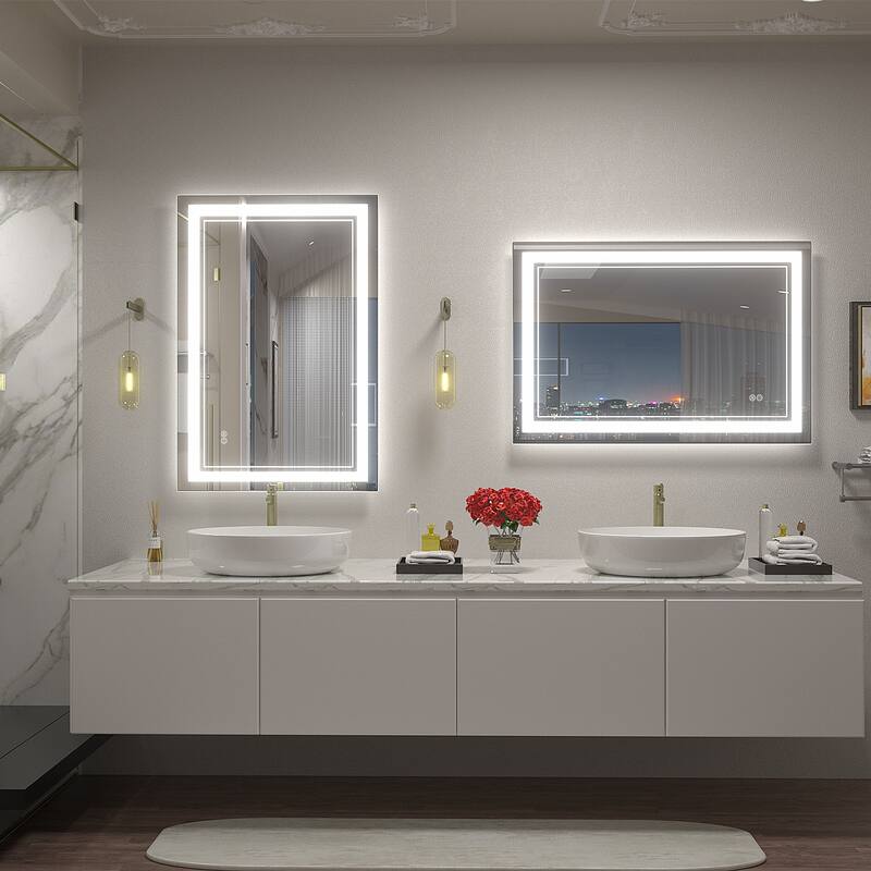 KIOTEE Frameless Front lit LED Lighted Anti-Fog Tempered Glass Bathroom Vanity Mirror with ETL and 3-Year Warranty