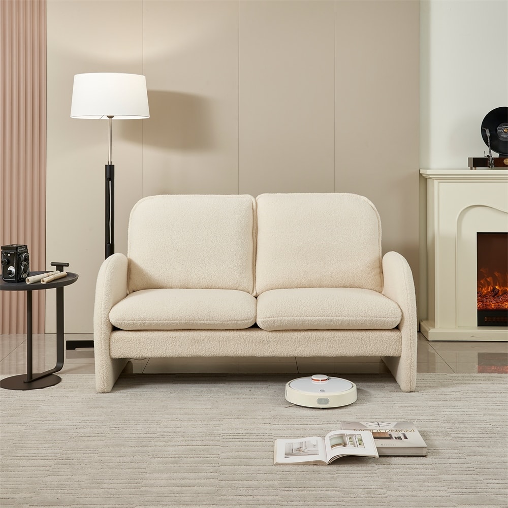 59" Sherpa Fabric Upholstered Sofa Small Couch for Living Room