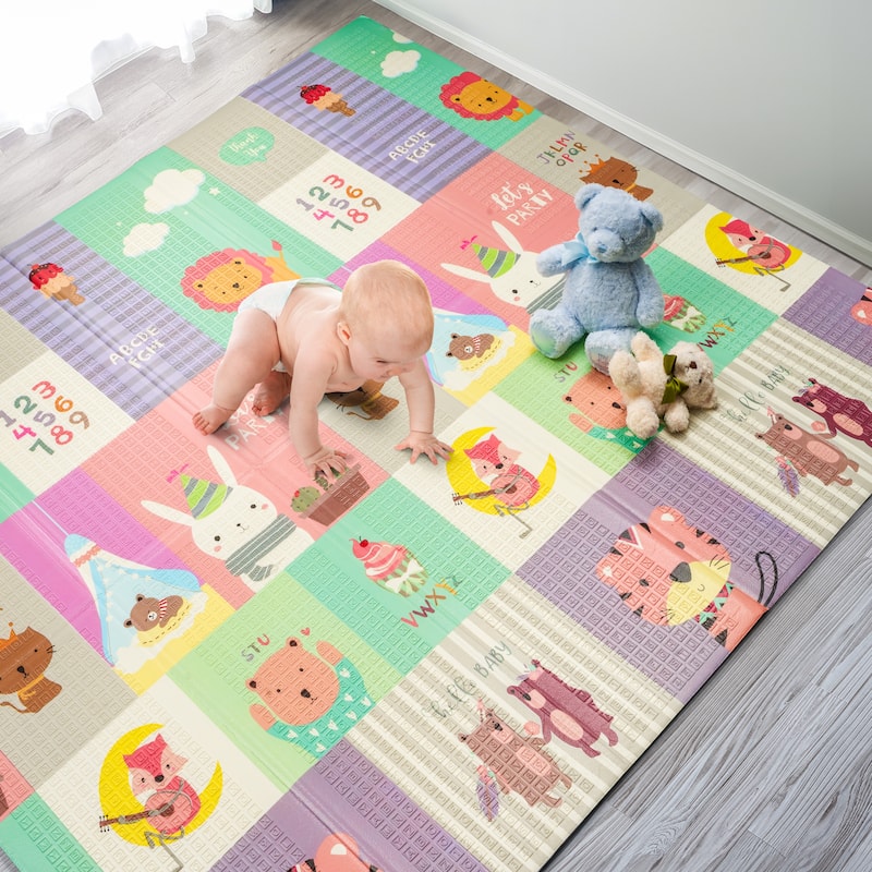Sorbus Foldable Baby Kids Play Mat, Floor Foam Mats with Travel Bag - Waterproof Foldable - 78" x 70" x 0.4" - 78 x 70 x 0.4” - Purple - Multi