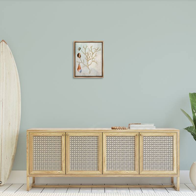 Stupell Seashells and Coral Branch Framed Floater Canvas Wall Art Design By Susan Arnot