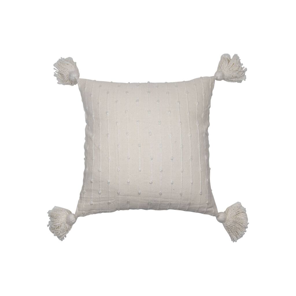 Foreside Home & Garden White 18 x 18 inch Decorative Cotton Throw Pillow Cover with Insert and Hand Tied Chenille Knots
