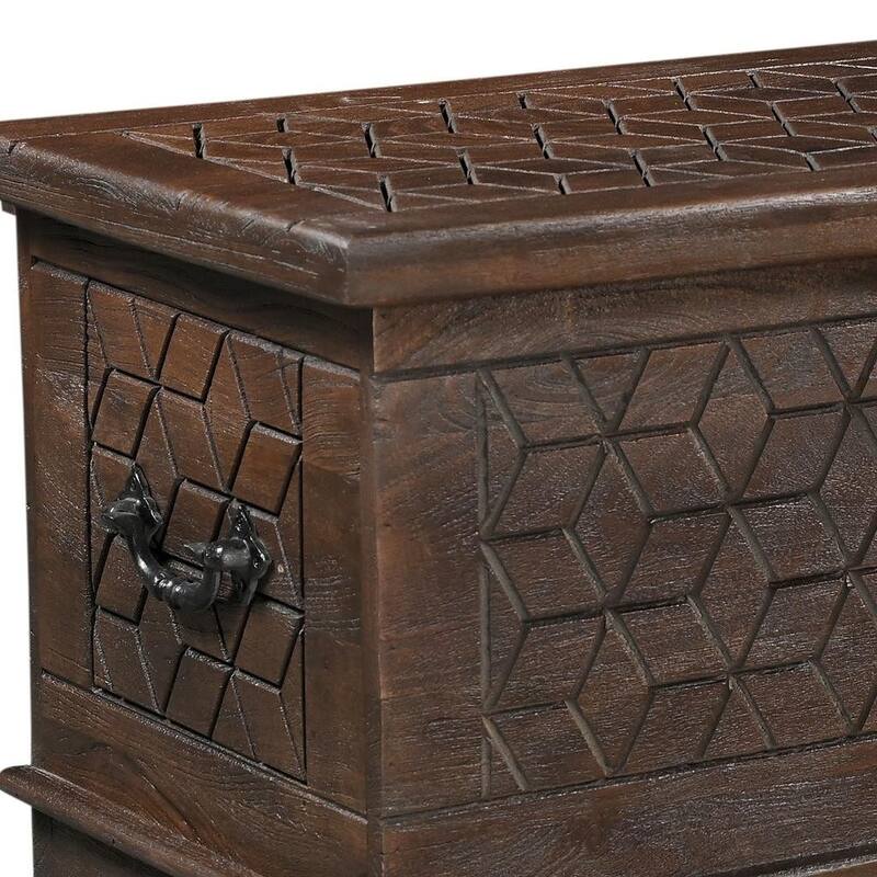 HomeRoots 52" Brown Solid Wood Geometric Storage Ottoman
