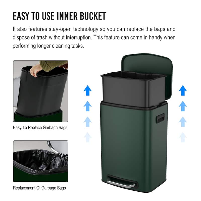 13 Gallon 50L Foot Pedal Operated Soft Close Trash Can Bustbin