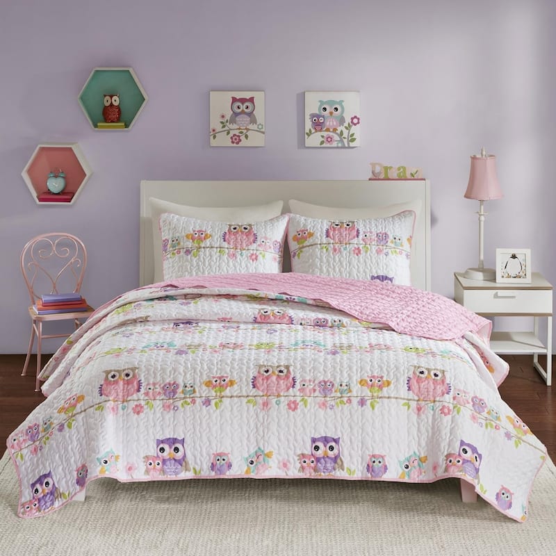 Comfort Spaces Howdy Hoots Quilt Set - Pink - Queen