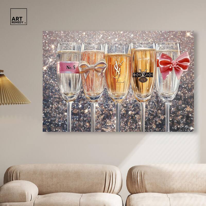 Champagne Glasses Glitz Canvas by Art Remedy, Gallery Wrapped