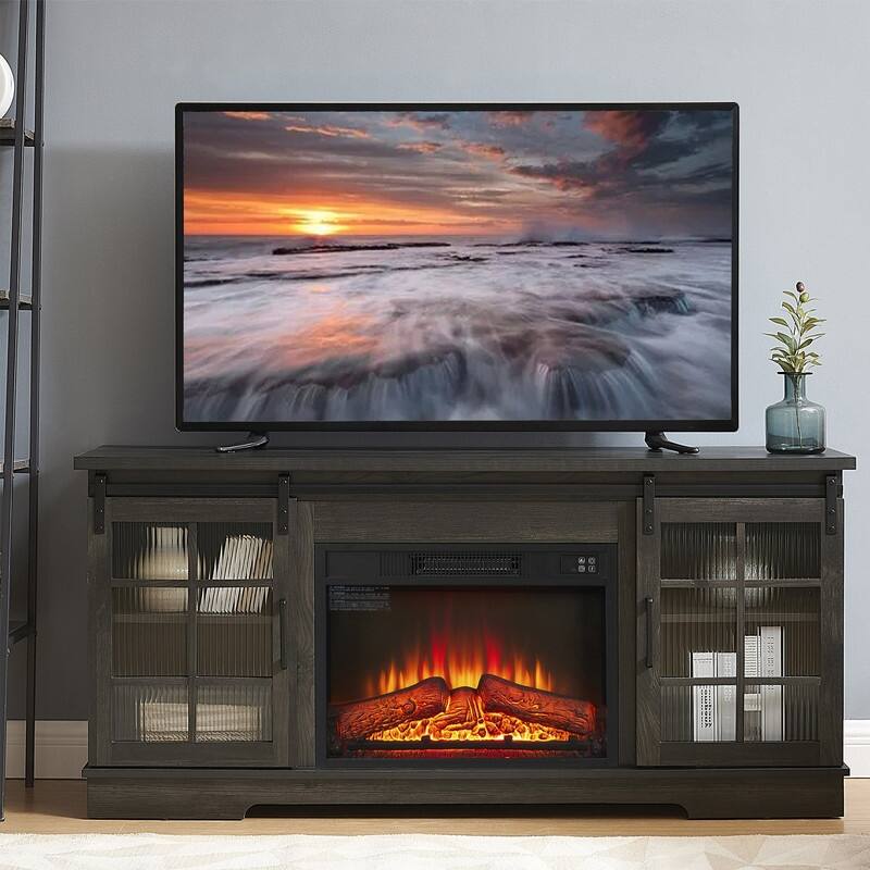 18/23 Inch Electric Fireplace Insert 3D Infrared Heater with Realistic Logs Flames Glass View IR Remote Control 1400W 120V,Black - 18inch
