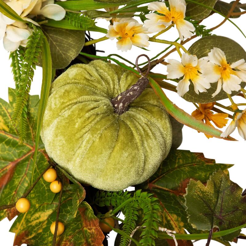 Pumpkins Berries Artificial Fall Harvest Twig Wreath, 24-Inch, Unlit