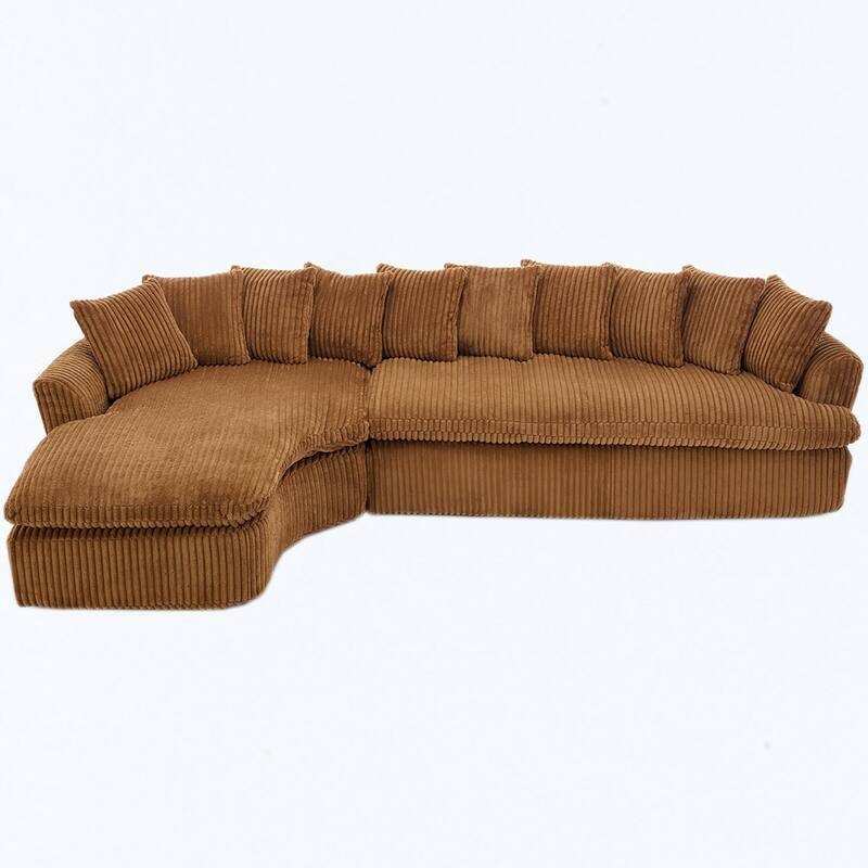 127" Large Corduroy Upholstered L-Shape Modular Sectional Sofa with 10 Pillows, High-Resilience Foam, No Assembly Required聽