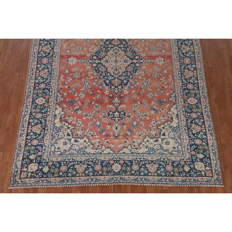 Distressed Kashan Persian Antique Area Rug Handmade Wool Carpet - 7'2"x 10'0"