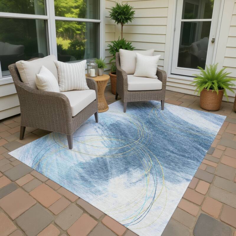 Machine Washable Indoor/ Outdoor Abstract Modern Chantille Rug - Sky - 5' x 7'6"