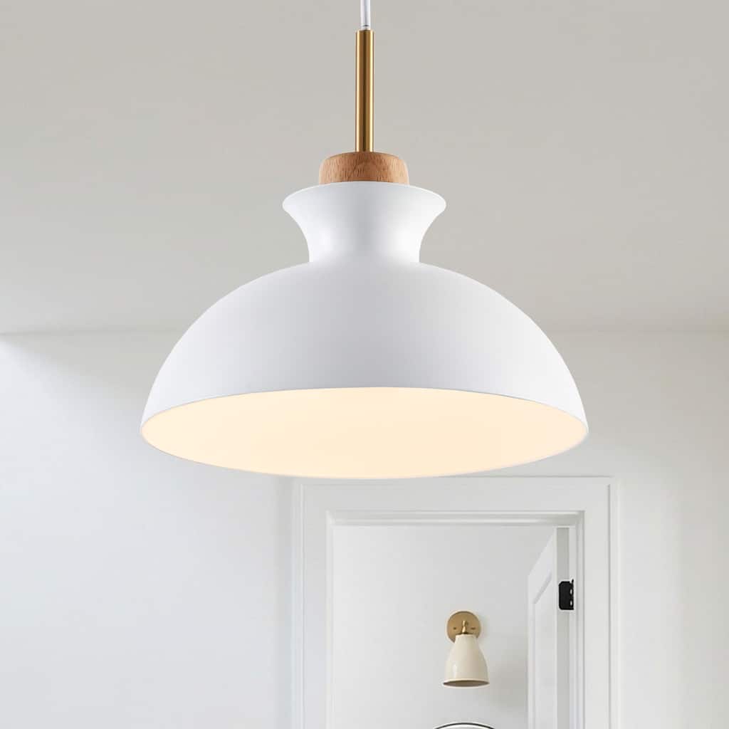 Parrot Uncle 11" Modern White Metal Dome Pendant Light Adjustable Single Hanging Chandelier for Kitchen Island Entryway