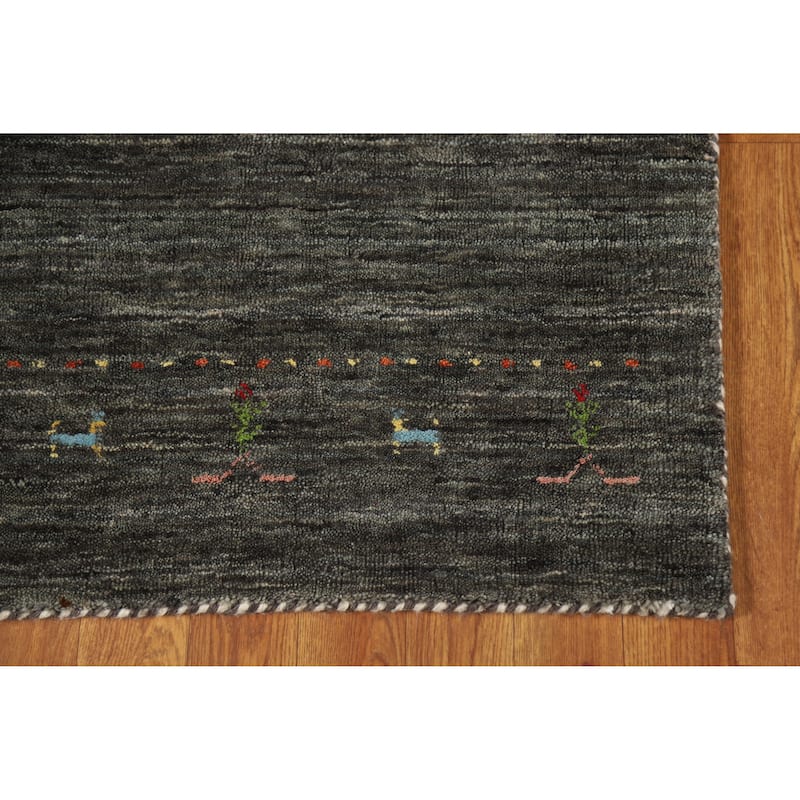 Gabbeh Indian Rug Hand-Knotted Grey Foyer Wool Carpet - 2'6" x 5'7"