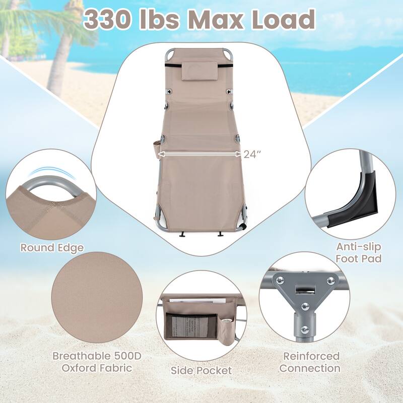 Gymax Tanning Chair w/ Face Arm Holes 4-Level Backrest & Head Pillow