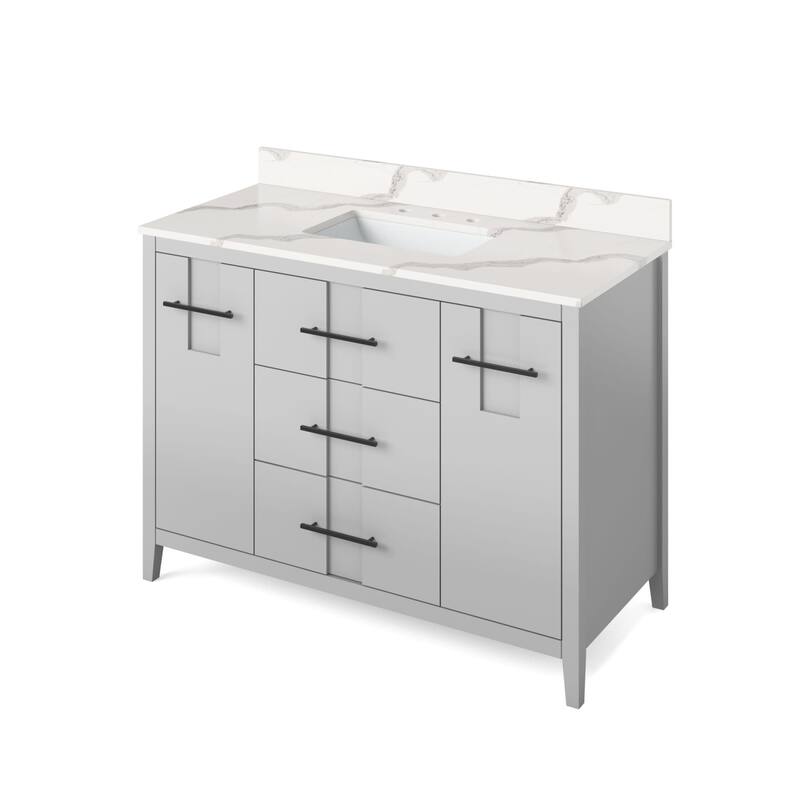 Jeffrey Alexander VKITKAT48R-QUARTZ Katara 48" Free Standing Vanity - Grey / Calacatta Vienna