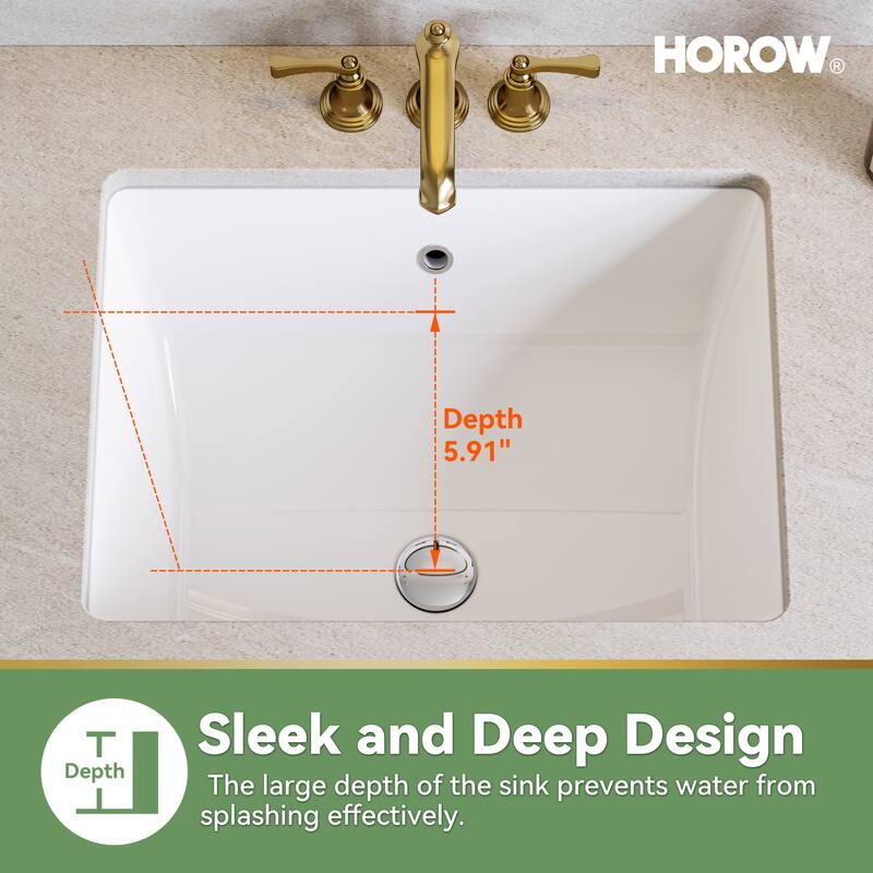 HOROW 20.28 in. Rectangular Undermount Bathroom Sink in White with Overflow Drain Vitreous China