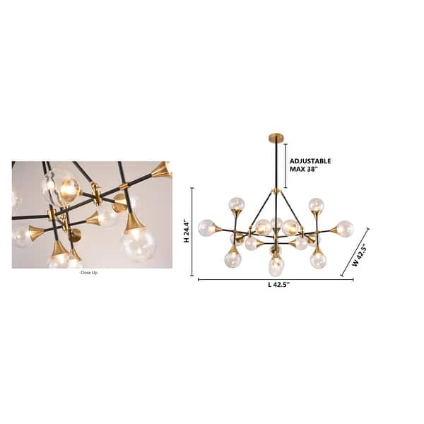 16 Light Black Metal Ceiling Fixture with Clear Glass Shades