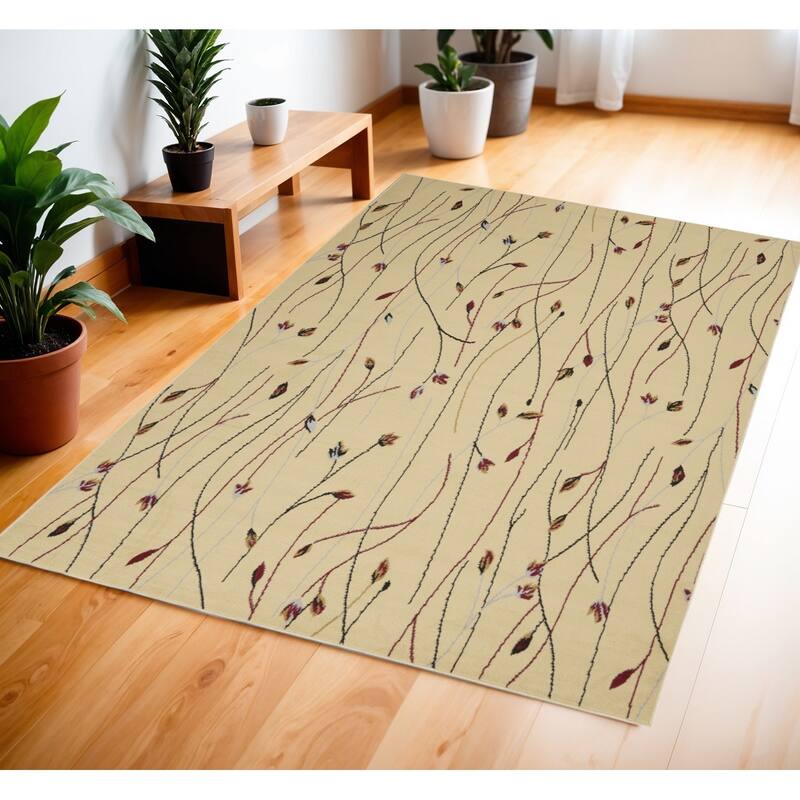 Lusi Power Loomed Floral Traditional Durable Area Rug By HomeRoots - 69' X '45' X '0.5 - Red and Ivory - Rectangle