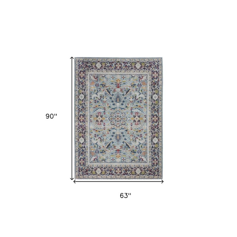 Hupu Power Loomed Distressed Floral Traditional Non Skid Area Rug By HomeRoots - 90' X '63' X '0.5