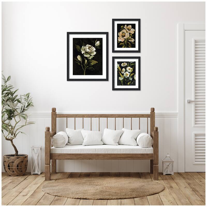 Kate and Laurel Moody Whites Floral No. 2 3 Piece Framed Wall Art Print Set by Annie Quigley
