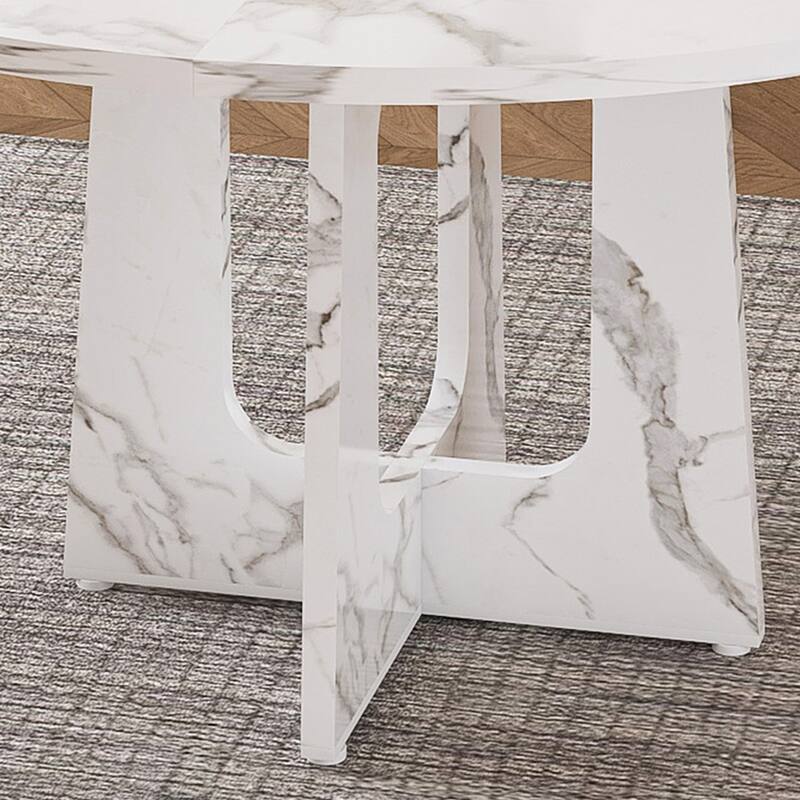 Round Wood Dining Table, Kitchen Table with X-Cross Base, Home Office Table with Adjustable Foot Pads