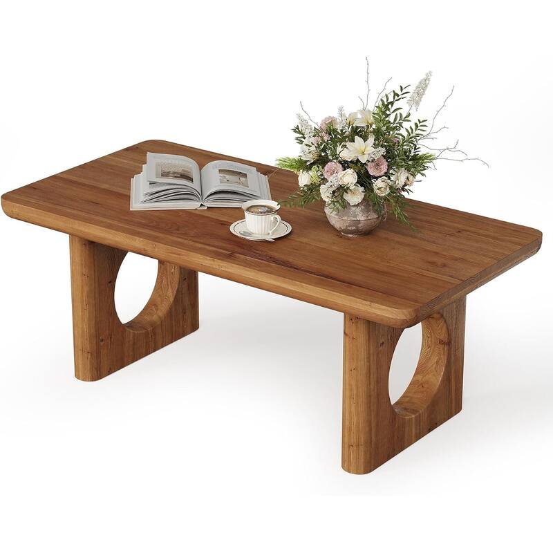 47" Rectangle Solid Wood Coffee Table, Farmhouse Center Table for Living Room - 47.24" W × 23.62" D × 17.72" H
