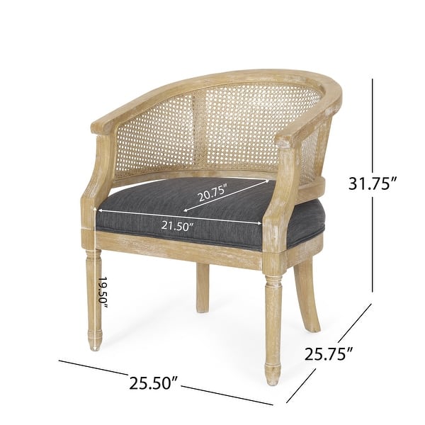 dimension image slide 1 of 2, Roomfitters Natural Rattan Barrel Accent Chair, Cane Woven Backrest with Upholstered Seat