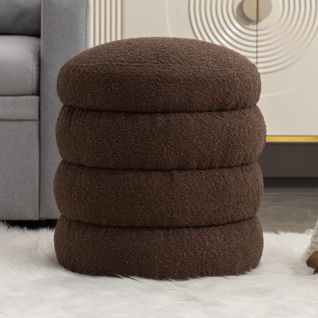 Soft Boucle Round Ottoman Footrest Stool