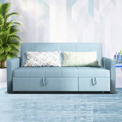 JASIWAY Linen Convertible Sleeper Sofa Chair Bed with Storage, Blue
