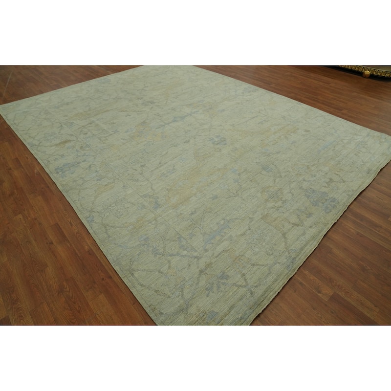 All-Over Floral Oushak Vegetable Dye Area Rug, Floral Geometric Carpet - 11' 7'' X 8' 10''