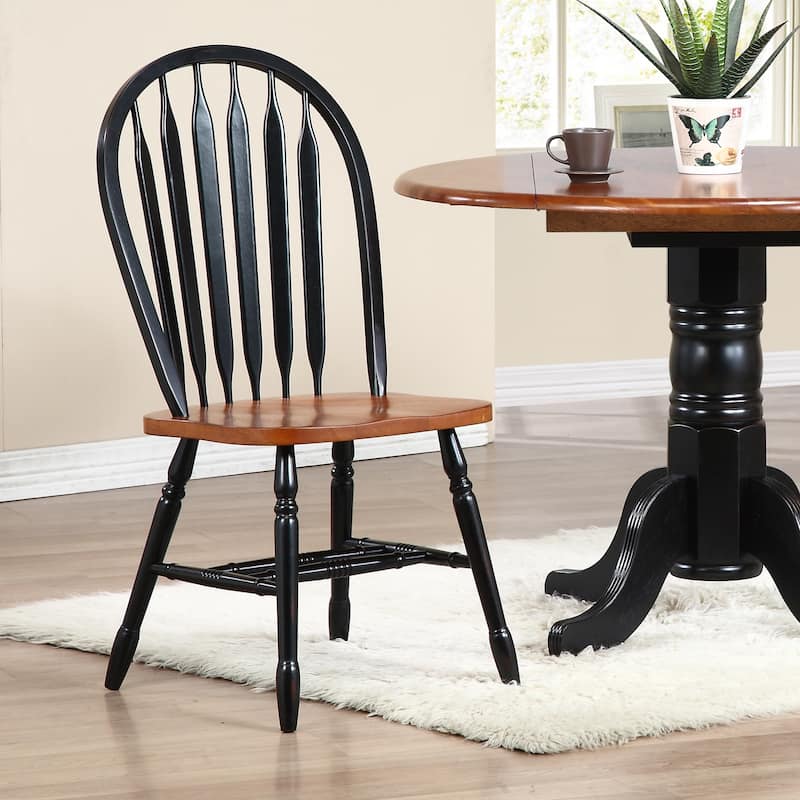 Retro Arrowback Dining Chairs - Solid Wood Side Chairs - Set of 2 - Antique Black Cherry Finish